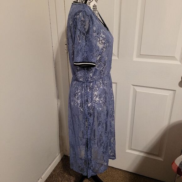 Mod X sheer lace Short sleeve rib knit trimmed midi dress - Picture 4 of 6